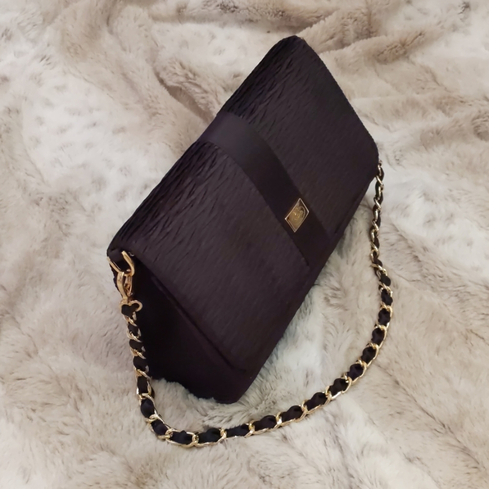 Small Black Purse  Satin with gold chain NaRaYa